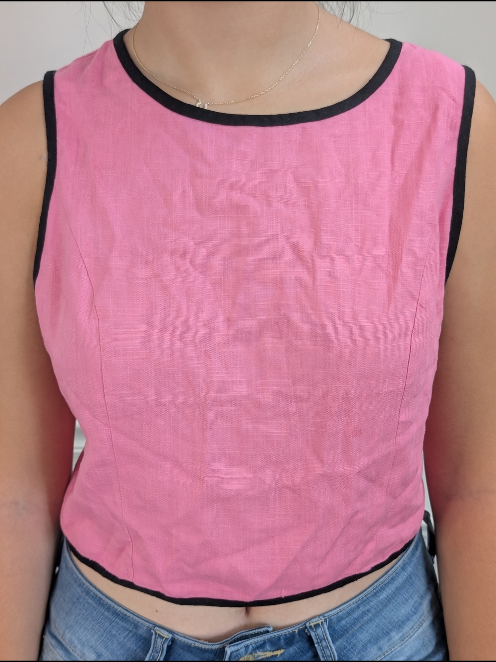 Women's Pink Cropped Tank Top with Black Trim